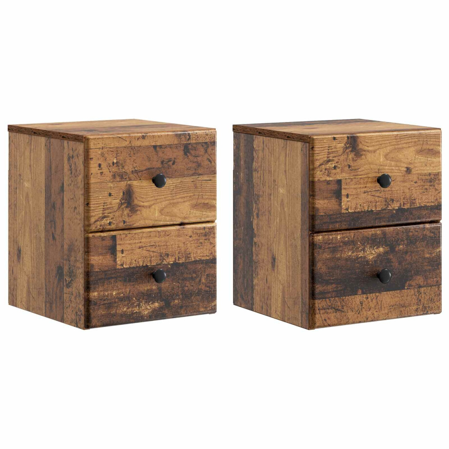vidaXL Wandbeugel Bedkast met lade 2 pcs Oud hout 34,5 x 33 x 40 cm vidaXL Wandbeugel Bedkast met lade 2 pcs Oud hout 34,5 x 33 x 40 cm afbeelding 1