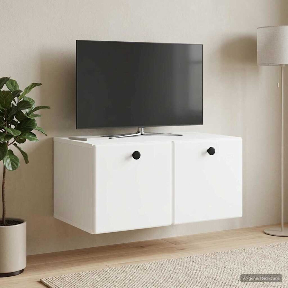 vidaXL Wandbeugel TV-kast 59,5 x 41 x 30 cm Wit Bewerkt hout afbeelding 1
