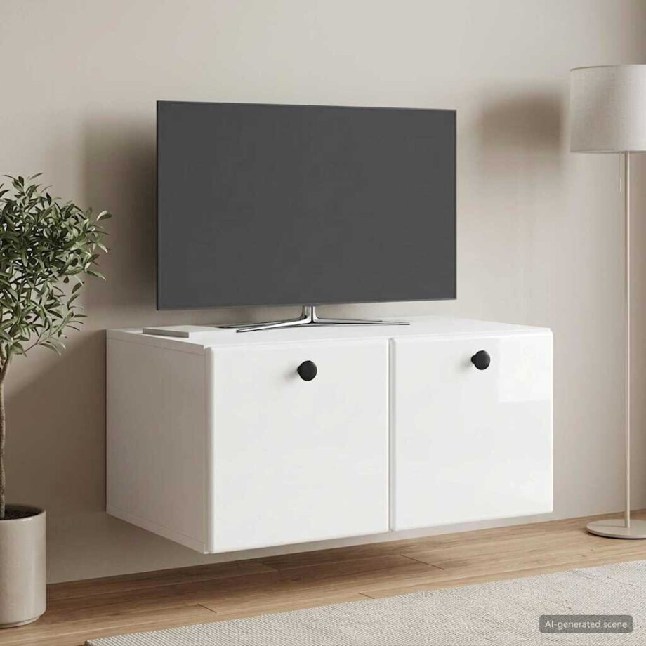 vidaXL Wandbeugel TV-kast 59,5 x 41 x 30 cm Hoogglans Wit Bewerkt hout afbeelding 1