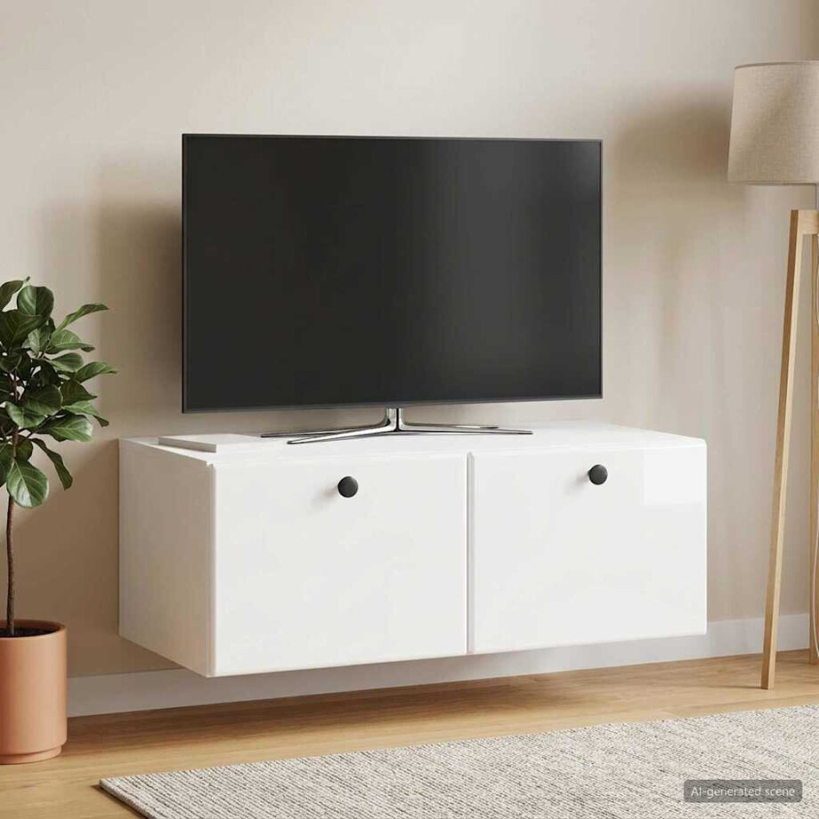 vidaXL Wandbeugel TV-kast 78,5 x 41 x 30 cm Hoogglans Wit Bewerkt hout afbeelding 1