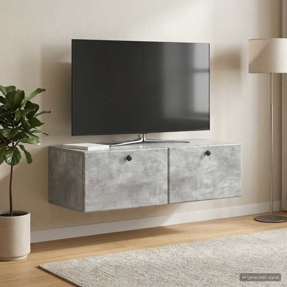 vidaXL Wandbeugel TV-kast 98 x 41 x 30 cm Betongrijs Bewerkt hout vidaXL Wandbeugel TV-kast 98 x 41 x 30 cm Betongrijs Bewerkt hout afbeelding 1