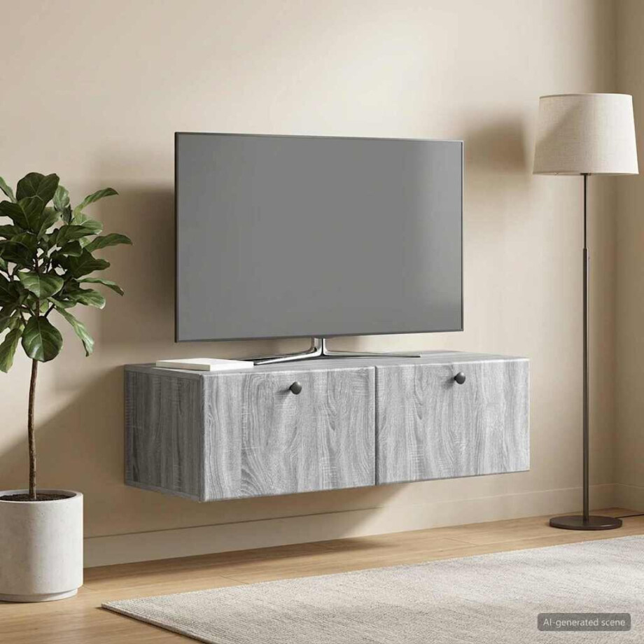 vidaXL Wandbeugel TV-kast 98 x 41 x 30 cm Grijs Sonoma Bewerkt hout afbeelding 1