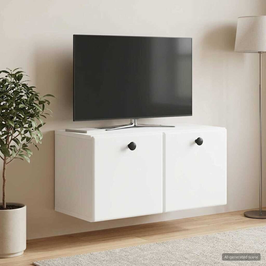 vidaXL Wandbeugel TV-kast 59,5 x 31 x 30 cm Wit Bewerkt hout afbeelding 1