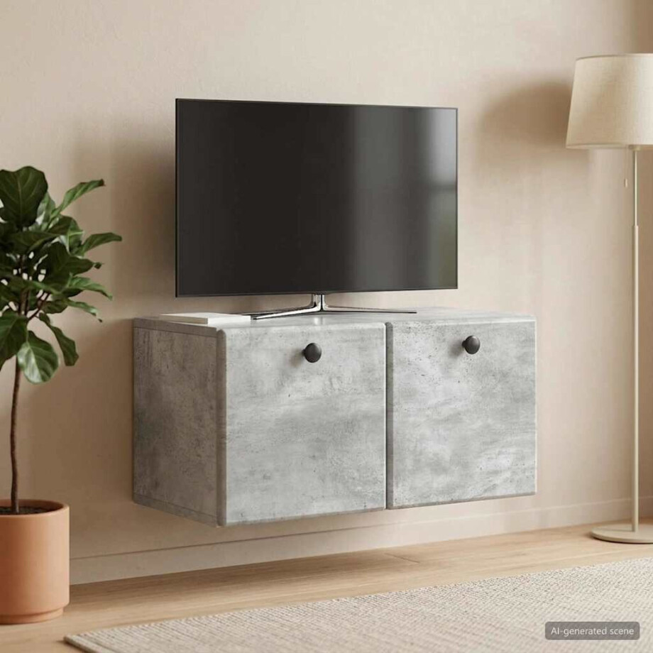 vidaXL Wandbeugel TV-kast 59,5 x 31 x 30 cm Betongrijs Bewerkt hout vidaXL Wandbeugel TV-kast 59,5 x 31 x 30 cm Betongrijs Bewerkt hout afbeelding 1