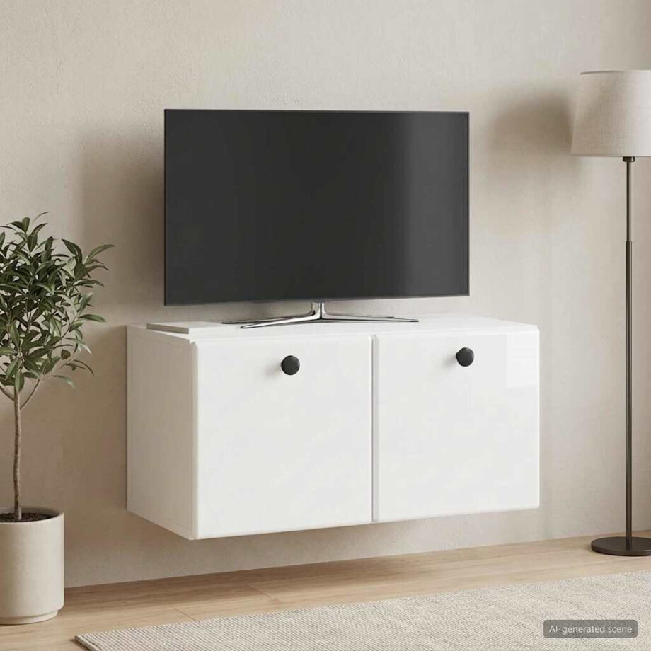 vidaXL Wandbeugel TV-kast 59,5 x 31 x 30 cm Hoogglans Wit Bewerkt hout afbeelding 1