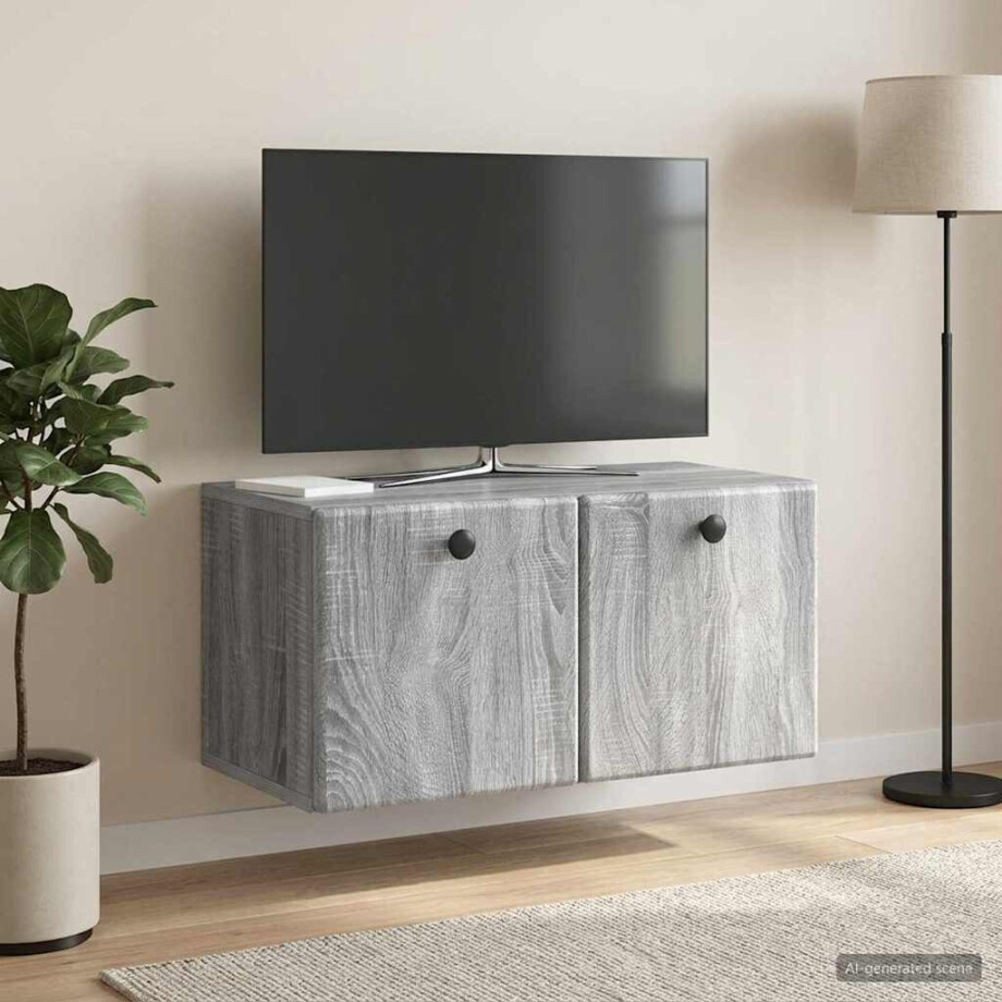 vidaXL Wandbeugel TV-kast 59,5 x 31 x 30 cm Grijs Sonoma Bewerkt hout afbeelding 1