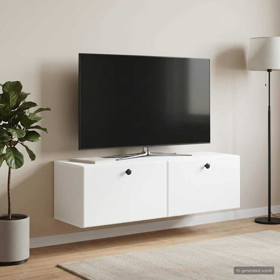 vidaXL Wandbeugel TV-kast 98 x 31 x 30 cm Wit Bewerkt hout afbeelding 1