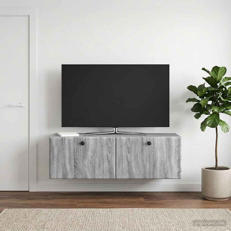 vidaXL Wandbeugel TV-kast 98 x 31 x 30 cm Grijs Sonoma Bewerkt hout afbeelding 1