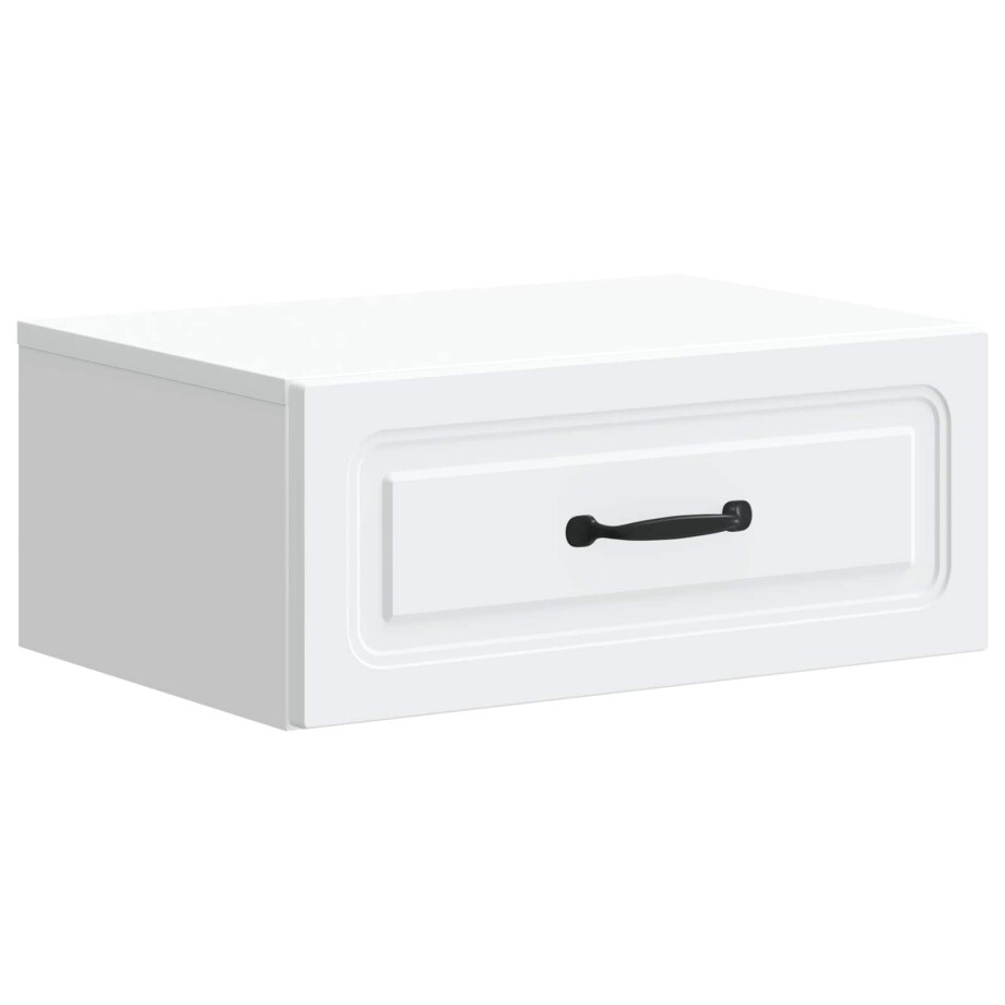 vidaXL Wandbeugel Bedkast met lade Wit 49 x 34,5 x 20 cm Bewerkt hout afbeelding 1