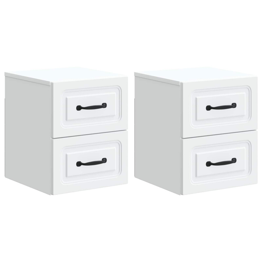 vidaXL Wandbeugel Bedkast 2 pcs Wit 34,5 x 33 x 40 cm Bewerkt hout afbeelding 1