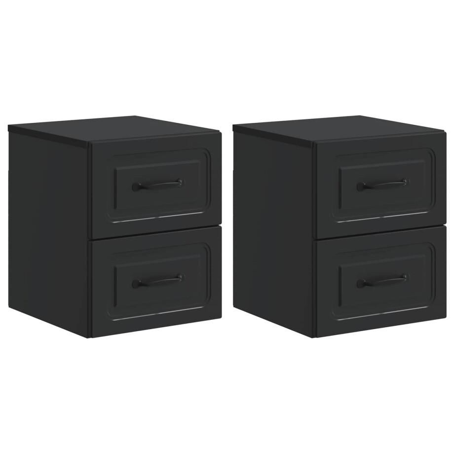 vidaXL Wandbeugel Bedkast 2 pcs Zwart 34,5 x 33 x 40 cm Bewerkt hout afbeelding 1
