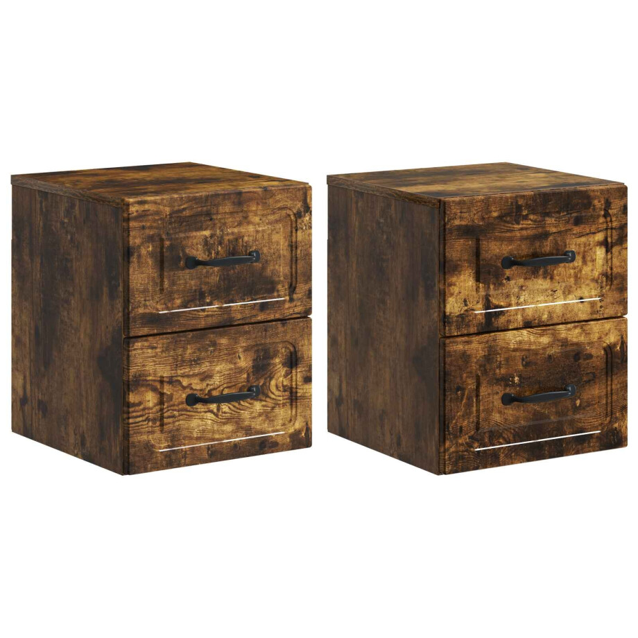 vidaXL Wandbeugel Bedkast 2 pcs Gerookt eiken 34,5 x 33 x 40 cm afbeelding 1