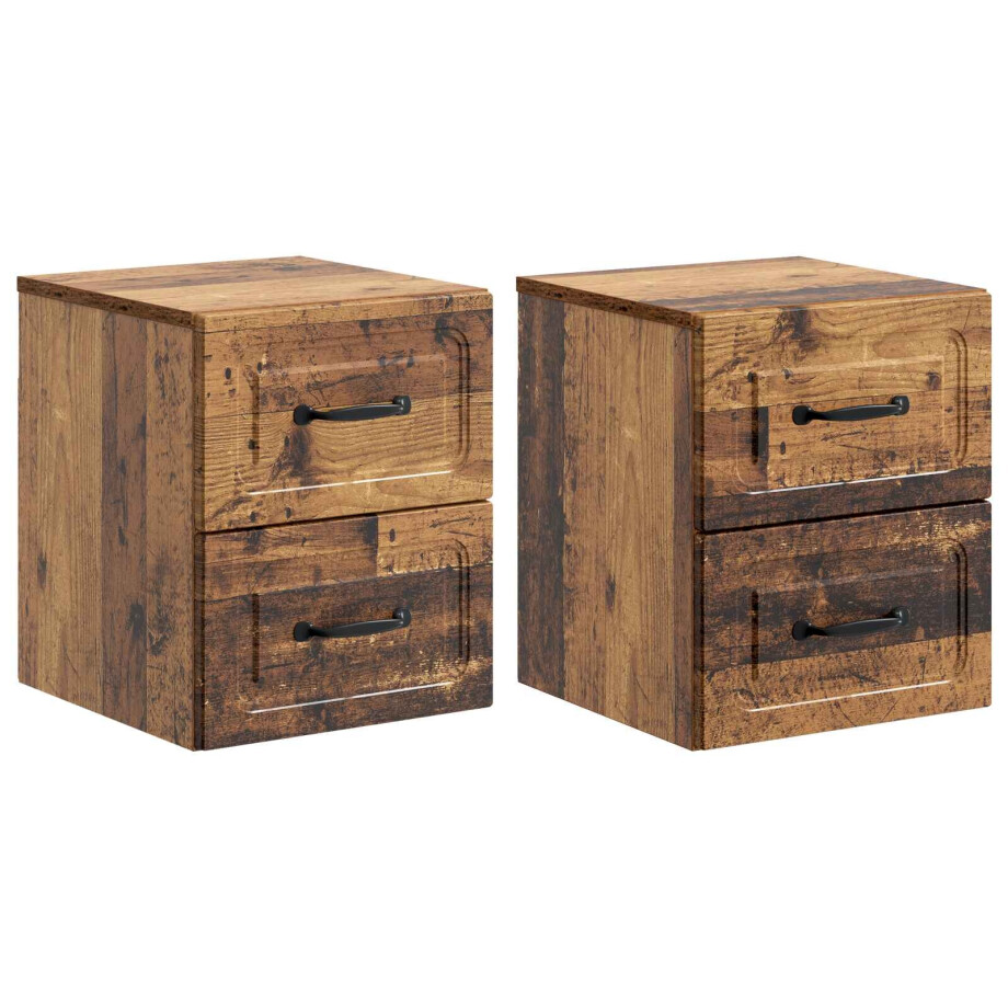 vidaXL Wandbeugel Bedkast met lade 2 pcs Oud hout 34,5 x 33 x 40 cm vidaXL Wandbeugel Bedkast met lade 2 pcs Oud hout 34,5 x 33 x 40 cm afbeelding 1