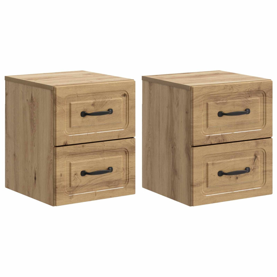 vidaXL Wandbeugel Bedkast 2 pcs Artisanaal eiken 34,5 x 33 x 40 cm afbeelding 1
