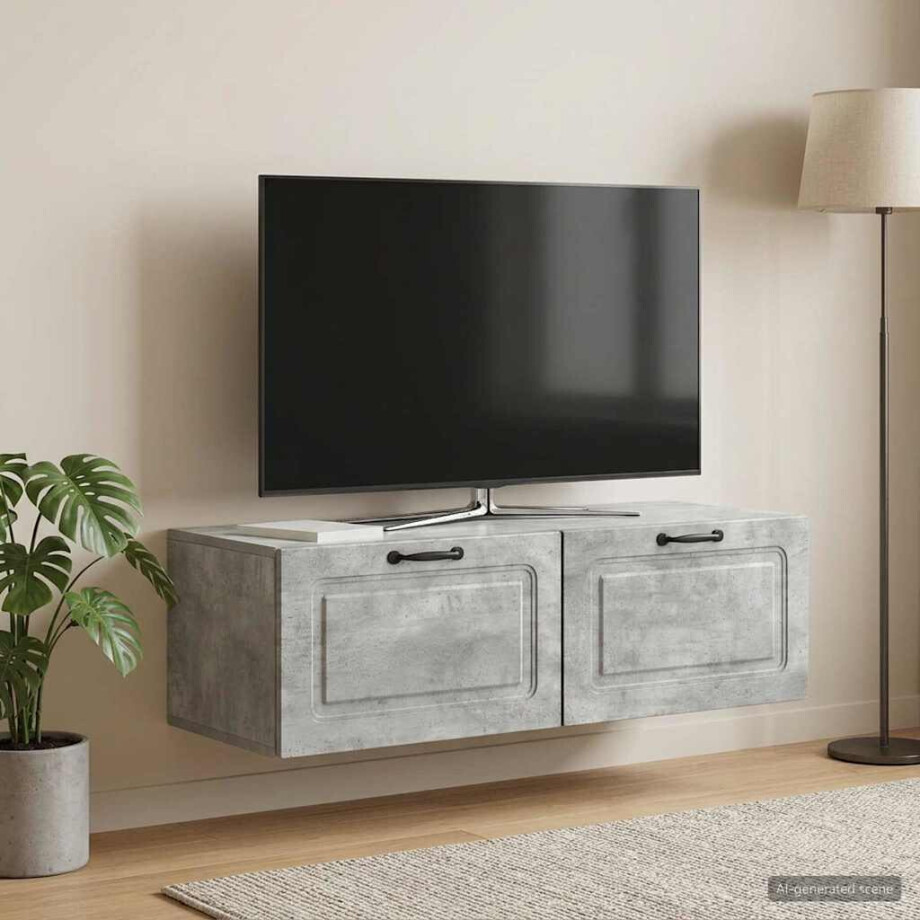 vidaXL Wandbeugel TV-kast Betongrijs 98 x 41 x 30 cm Bewerkt hout vidaXL Wandbeugel TV-kast Betongrijs 98 x 41 x 30 cm Bewerkt hout afbeelding 1