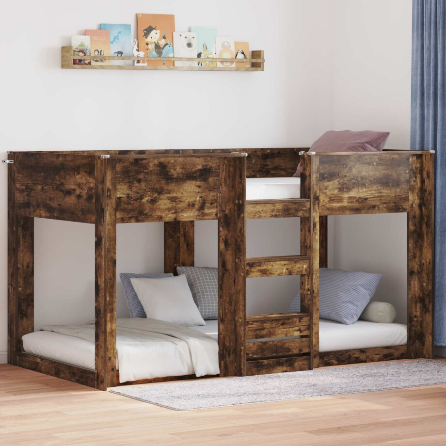 vidaXL Bunk Bed voor Kinderen Gerookt eiken 75 x 190 cm Bewerkt hout afbeelding 1
