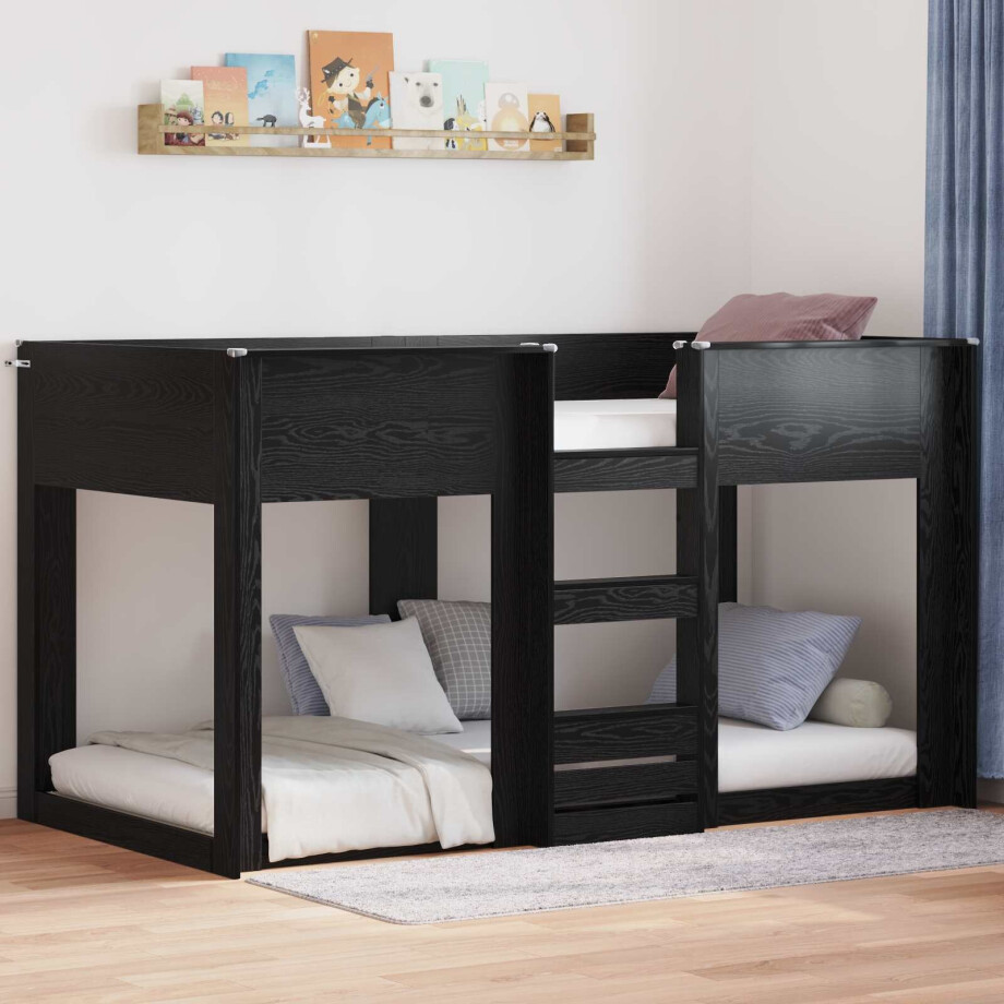 vidaXL Bunk Bed voor Kinderen Zwart Eiken 90 x 190 cm Bewerkt hout afbeelding 1