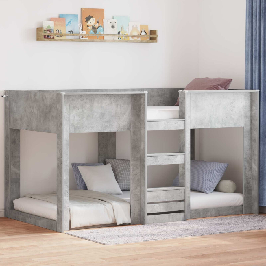 vidaXL Bunk Bed voor Kinderen Beton Grijs 80 x 200 cm Bewerkt hout afbeelding 1
