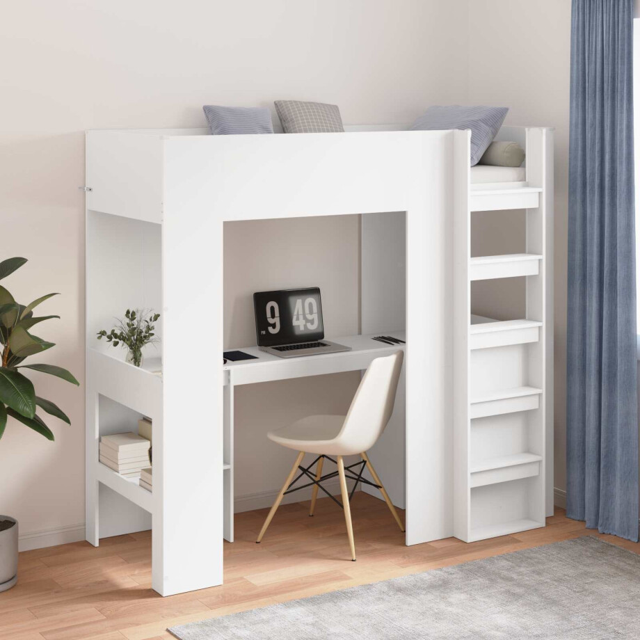 vidaXL Loft Bedframe met Bureau Wit 75 x 190 cm Bewerkt hout vidaXL Loft Bedframe met Bureau Wit 75 x 190 cm Bewerkt hout afbeelding 1