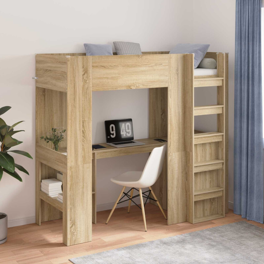 vidaXL Loft Bedframe met Bureau Sonoma Eiken 75 x 190 cm Bewerkt hout vidaXL Loft Bedframe met Bureau Sonoma Eiken 75 x 190 cm Bewerkt hout afbeelding 1