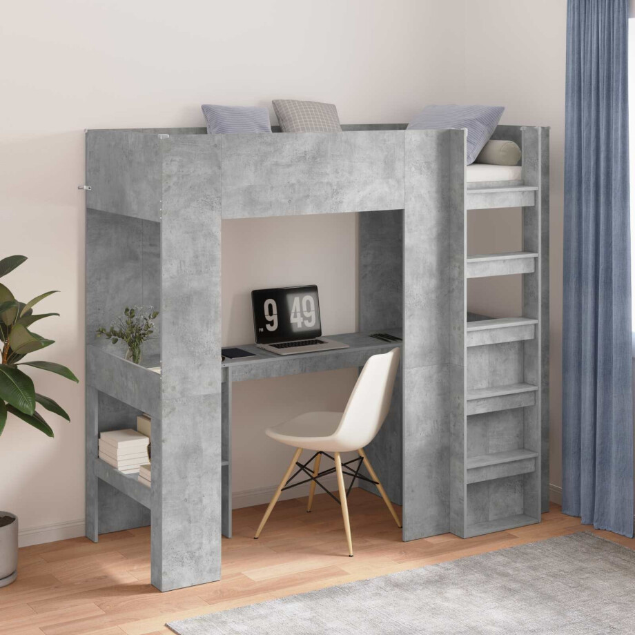 vidaXL Loft Bedframe met Bureau Beton Grijs 75 x 190 cm Bewerkt hout vidaXL Loft Bedframe met Bureau Beton Grijs 75 x 190 cm Bewerkt hout afbeelding 1