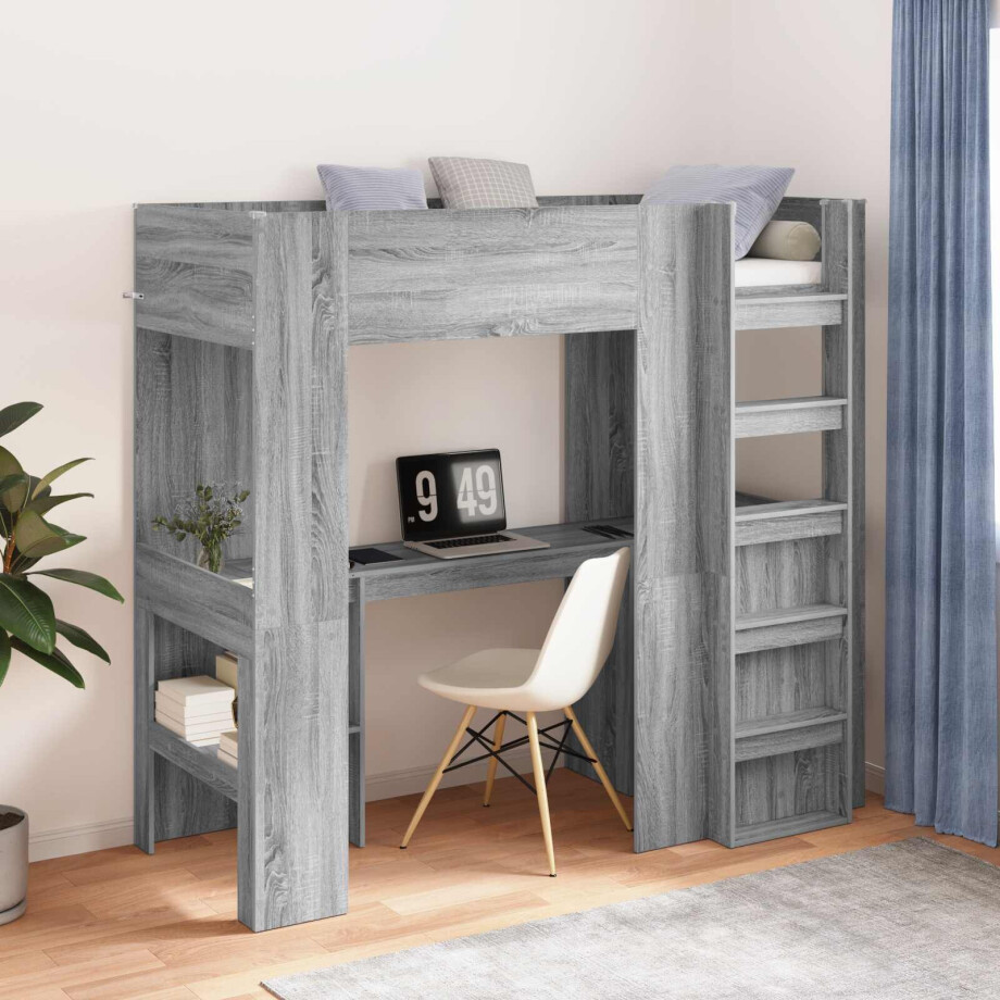 vidaXL Loft Bedframe met Bureau Grijs Sonoma 75 x 190 cm Bewerkt hout vidaXL Loft Bedframe met Bureau Grijs Sonoma 75 x 190 cm Bewerkt hout afbeelding 1