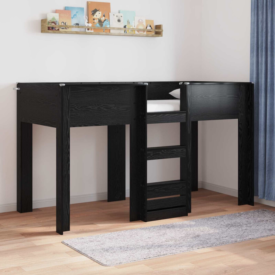 vidaXL Bunk Bed voor Kinderen Zwart Eiken 75 x 190 cm Bewerkt hout afbeelding 1