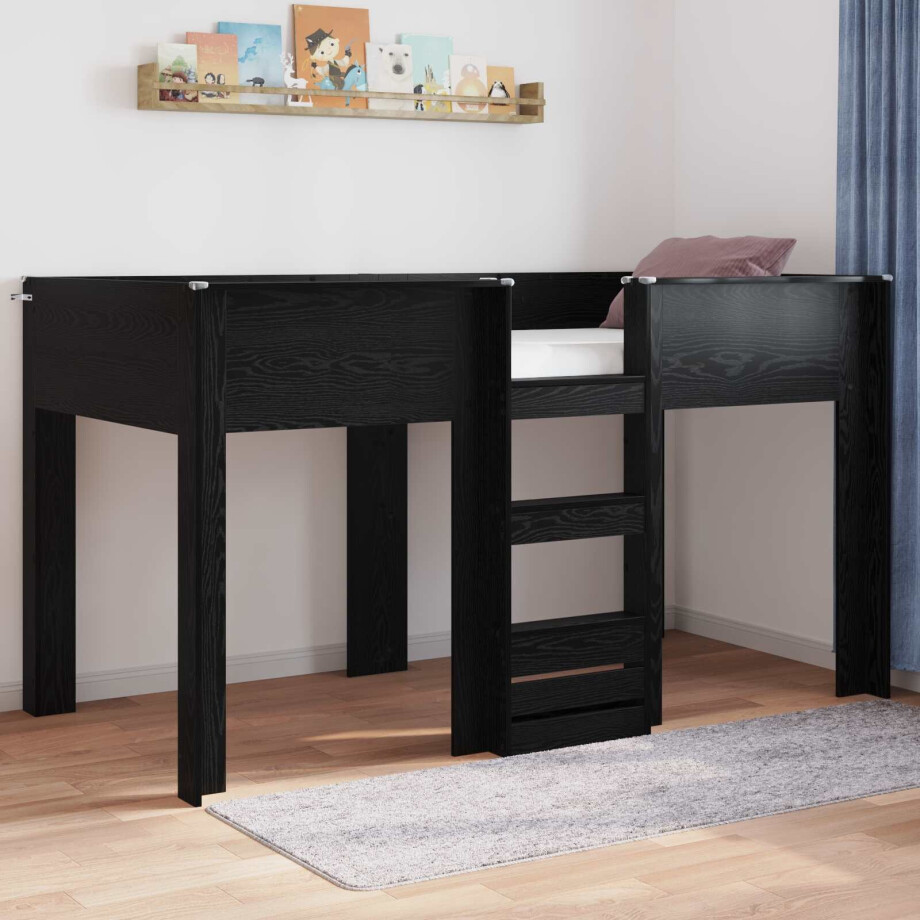 vidaXL Bunk Bed voor Kinderen Zwart Eiken 100 x 200 cm Bewerkt hout afbeelding 1