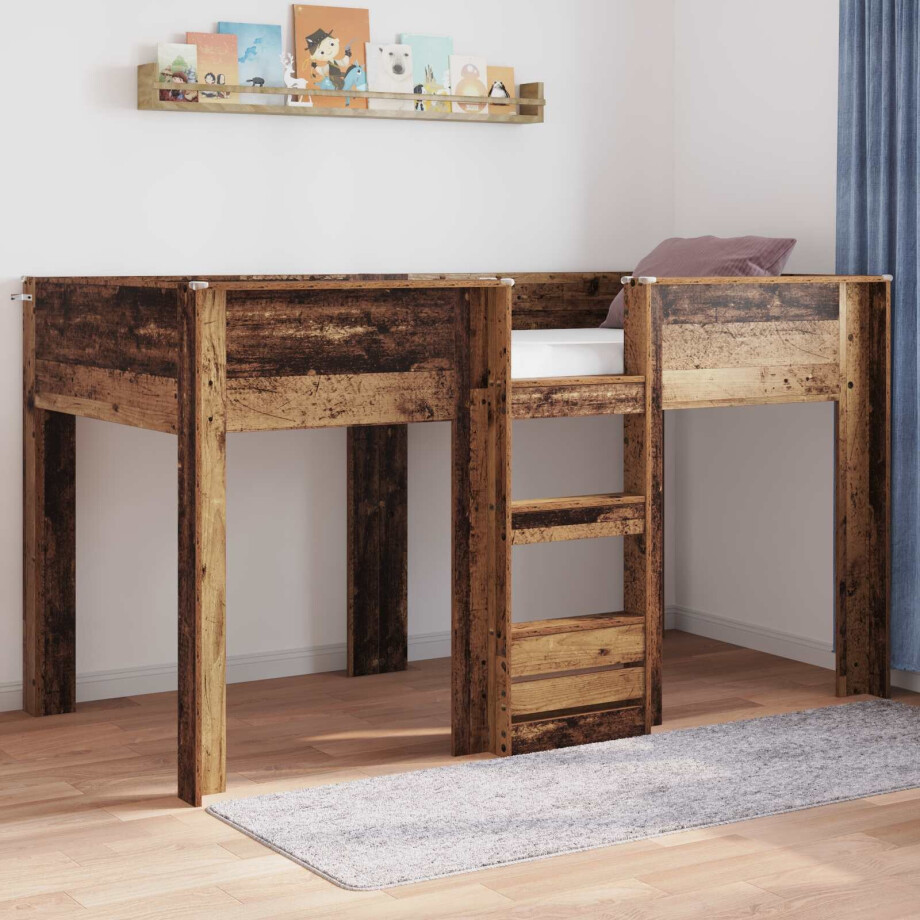 vidaXL Bunk Bed voor Kinderen Oudhout 100 x 200 cm Bewerkt hout afbeelding 1