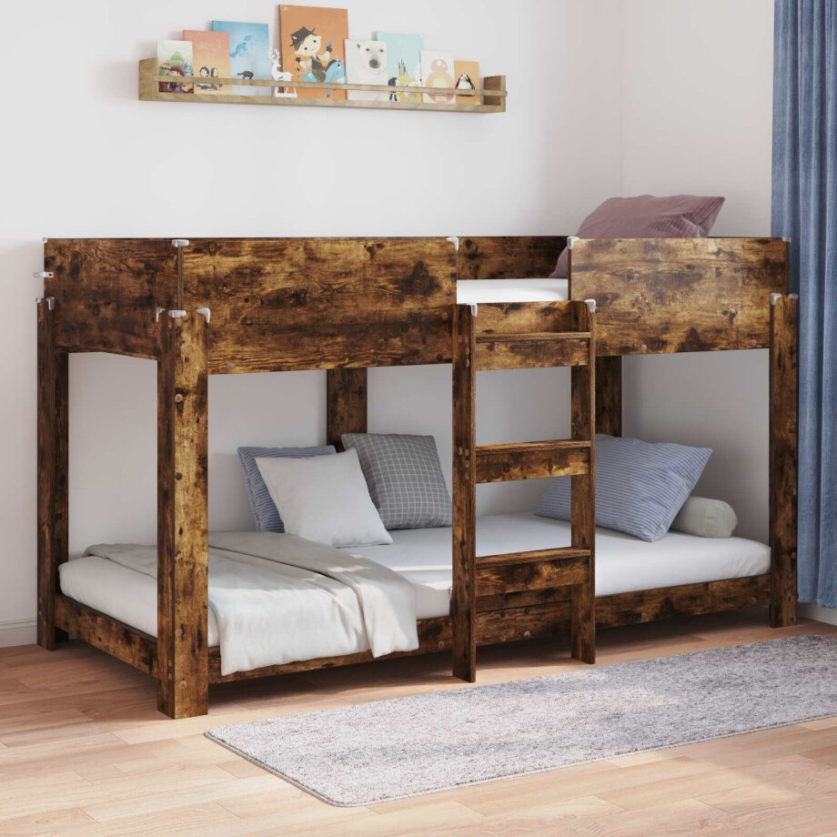 vidaXL Bunk Bed voor Kinderen Gerookt eiken 90 x 200 cm Bewerkt hout afbeelding 1