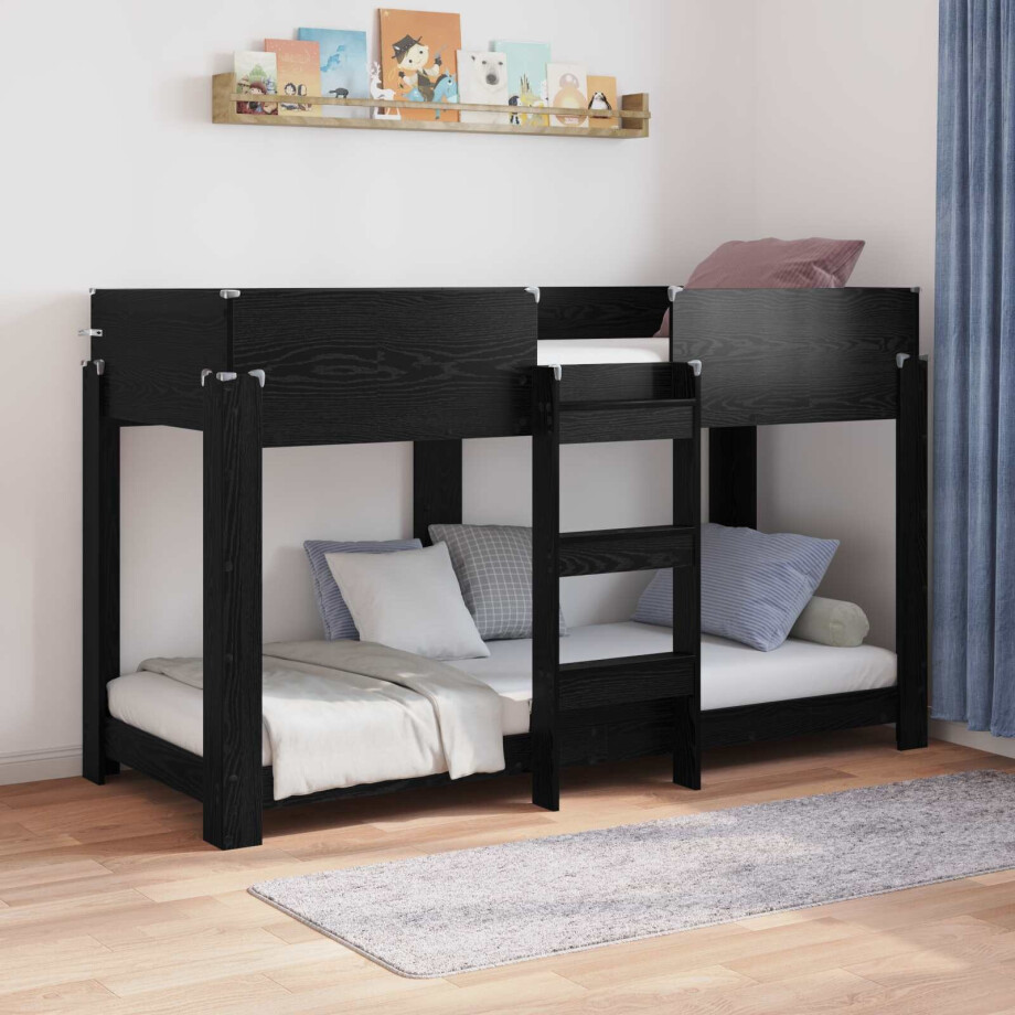 vidaXL Bunk Bed voor Kinderen Zwart Eiken 75 x 190 cm Bewerkt hout afbeelding 1