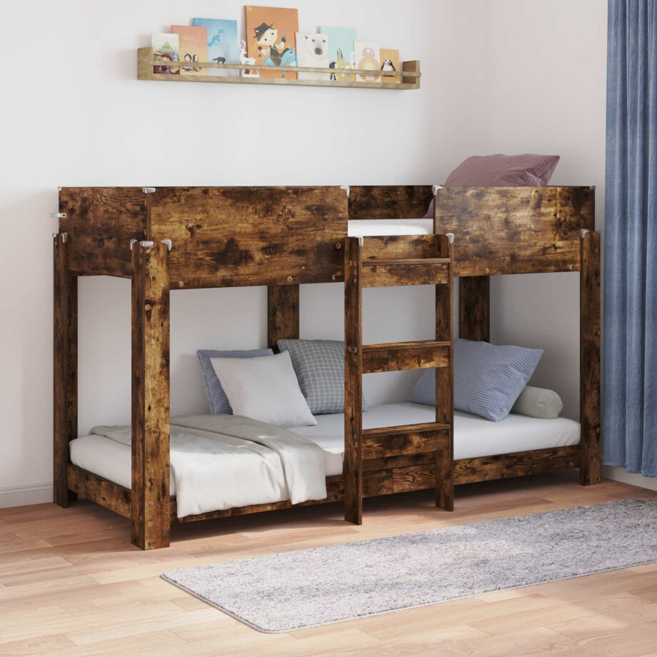 vidaXL Bunk Bed voor Kinderen Gerookt eiken 75 x 190 cm Bewerkt hout afbeelding 1