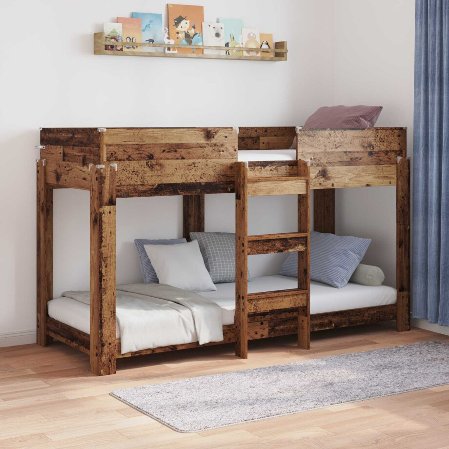vidaXL Bunk Bed voor Kinderen Oudhout 75 x 190 cm Bewerkt hout afbeelding 1
