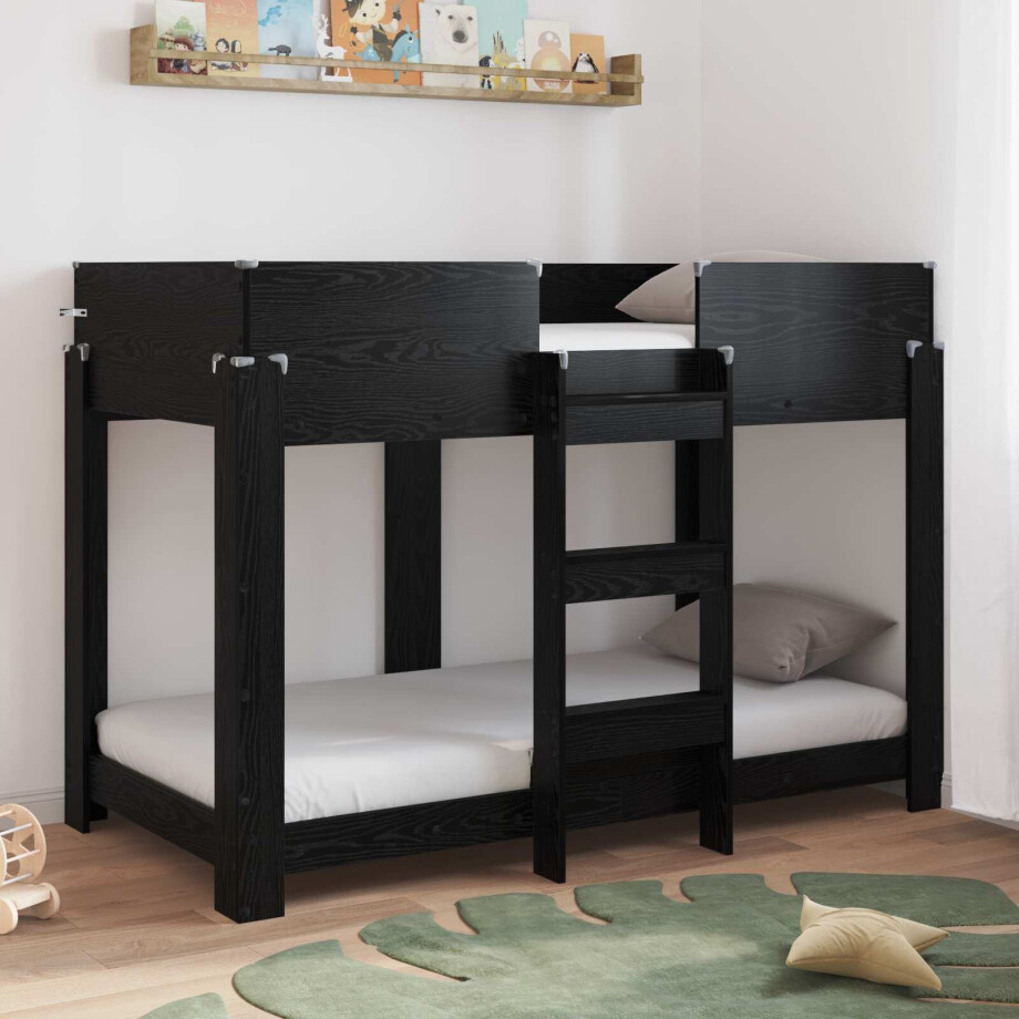 vidaXL Bunk Bed voor Kinderen Zwart Eiken 80 x 160 cm Bewerkt hout vidaXL Bunk Bed voor Kinderen Zwart Eiken 80 x 160 cm Bewerkt hout afbeelding 1