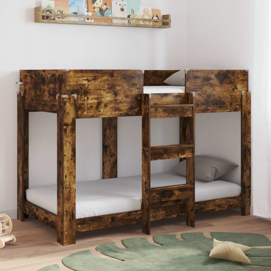 vidaXL Bunk Bed voor Kinderen Gerookt eiken 80 x 160 cm Bewerkt hout afbeelding 1