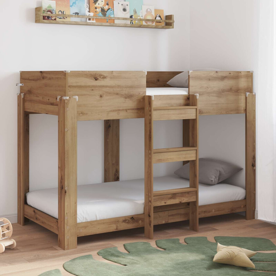 vidaXL Bunk Bed voor Kinderen Artisan Eiken 80 x 160 cm Bewerkt hout vidaXL Bunk Bed voor Kinderen Artisan Eiken 80 x 160 cm Bewerkt hout afbeelding 1