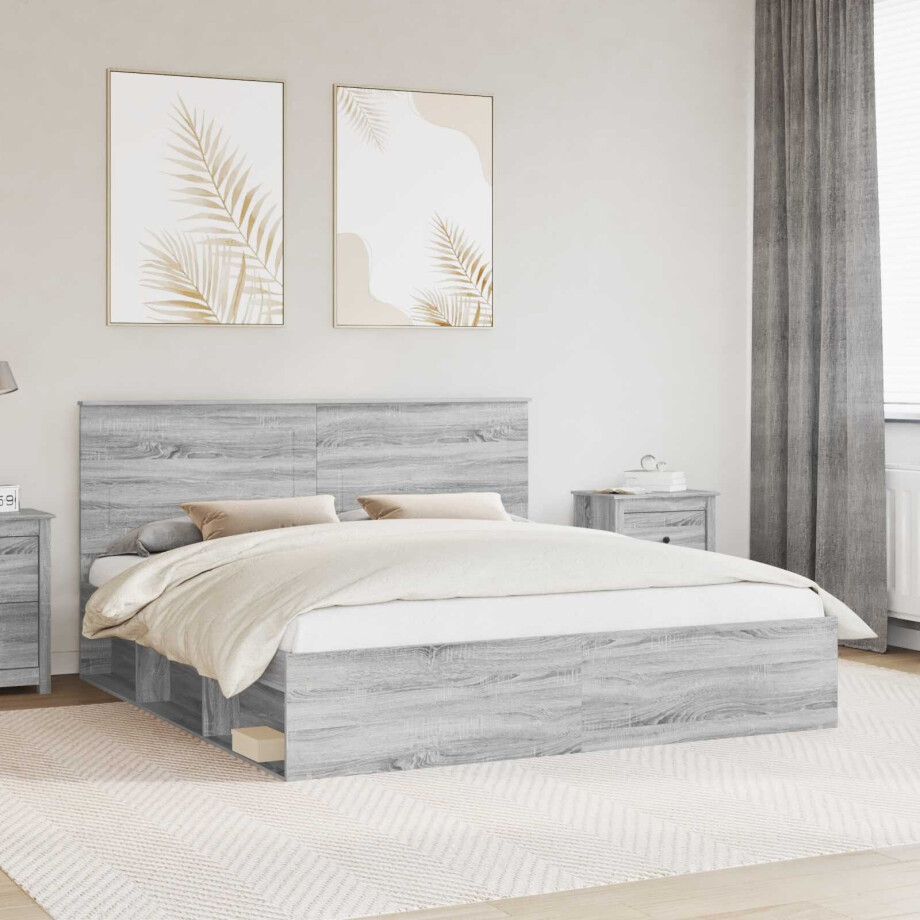 vidaXL Bedframe Grijs Sonoma 200 x 200 cm Massief grenenhout afbeelding 1