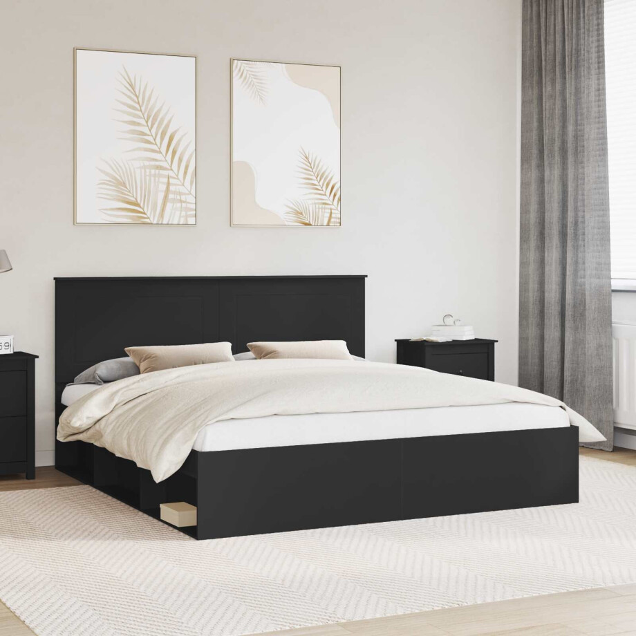 vidaXL Bedframe met hoofdeinde Zwart 180 x 200 cm Massief grenenhout afbeelding 1