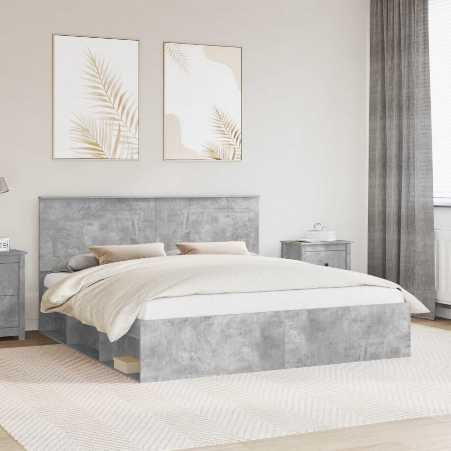 vidaXL Bedframe met hoofdeinde Beton 180 x 200 cm Massief grenenhout vidaXL Bedframe met hoofdeinde Beton 180 x 200 cm Massief grenenhout afbeelding 1