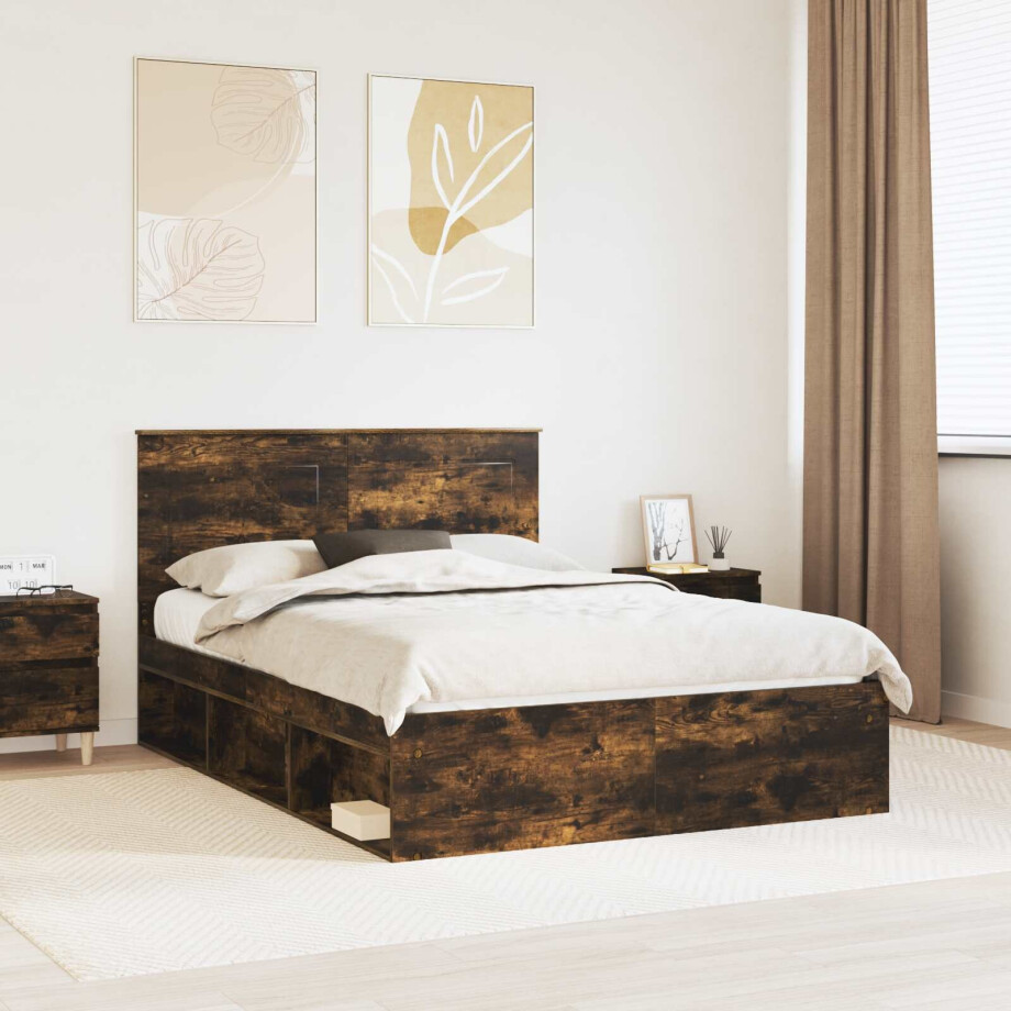 vidaXL Bedframe Gerookt eiken 140 x 200 cm Massief grenenhout vidaXL Bedframe Gerookt eiken 140 x 200 cm Massief grenenhout afbeelding 1