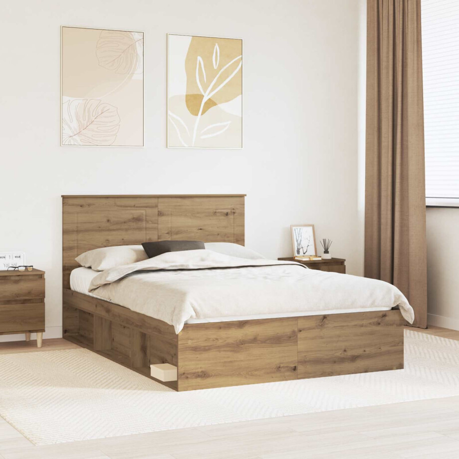 vidaXL Bedframe Ambachtelijk eiken 140 x 200 cm Massief grenenhout afbeelding 1