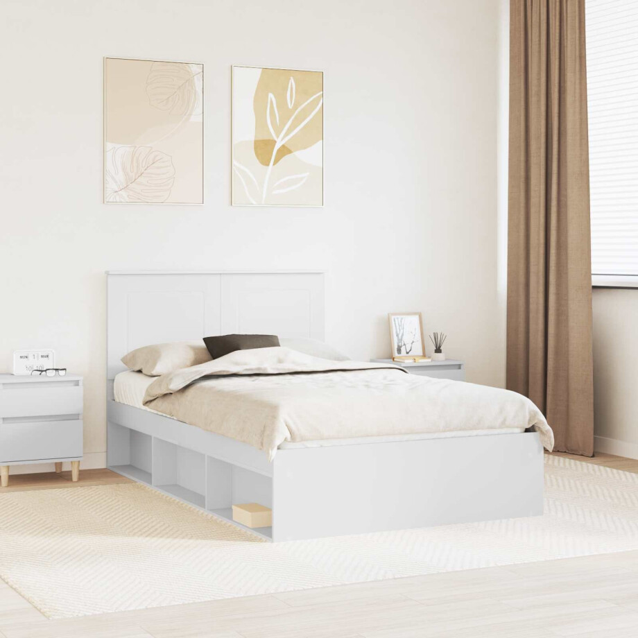 vidaXL Bedframe met hoofdeinde Wit 135 x 190 cm Massief grenenhout vidaXL Bedframe met hoofdeinde Wit 135 x 190 cm Massief grenenhout afbeelding 1
