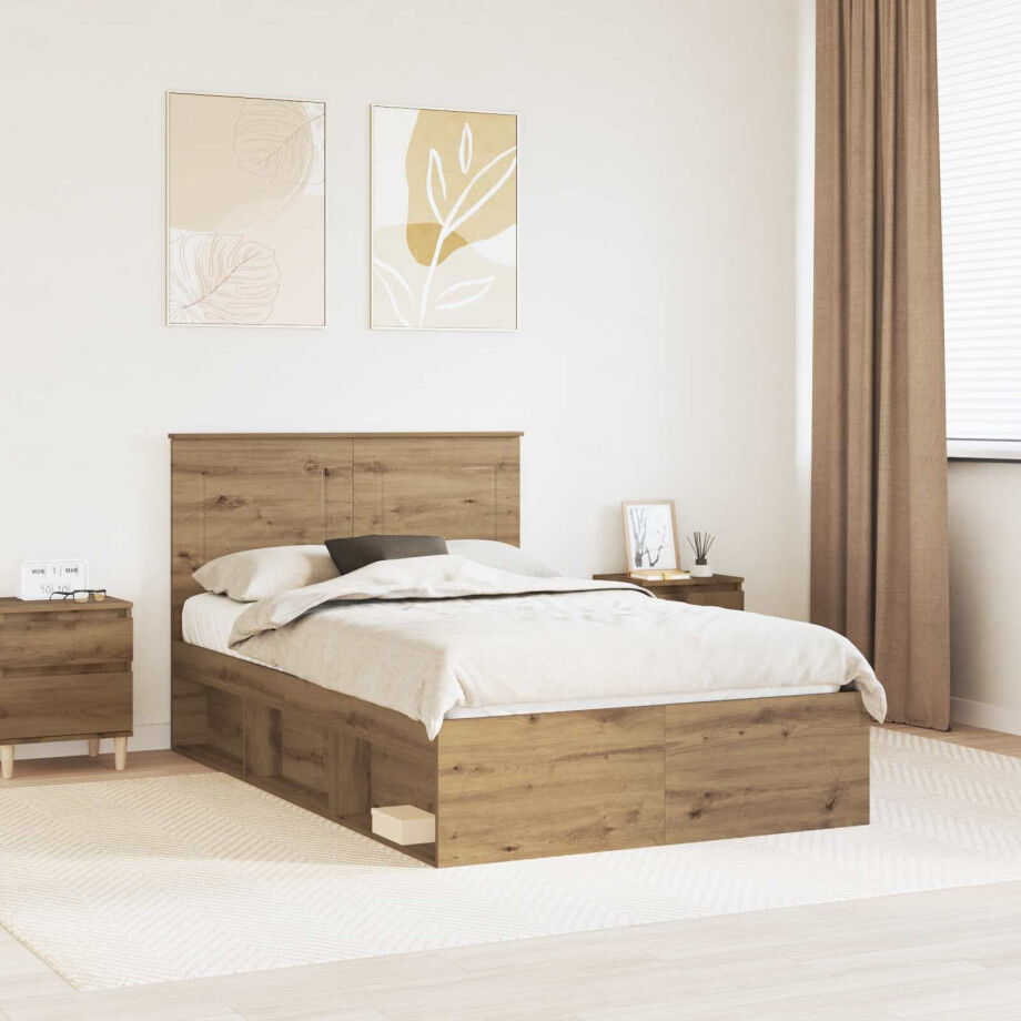 vidaXL Bedframe Ambachtelijk eiken 120 x 200 cm Massief grenenhout afbeelding 1