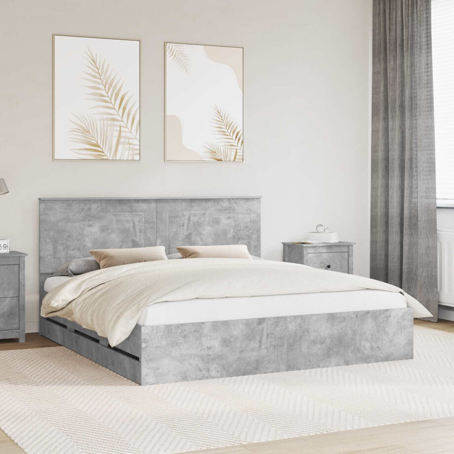 vidaXL Bedframe met lade Beton Grijs 200 x 200 cm Ingenieurshout vidaXL Bedframe met lade Beton Grijs 200 x 200 cm Ingenieurshout afbeelding 1