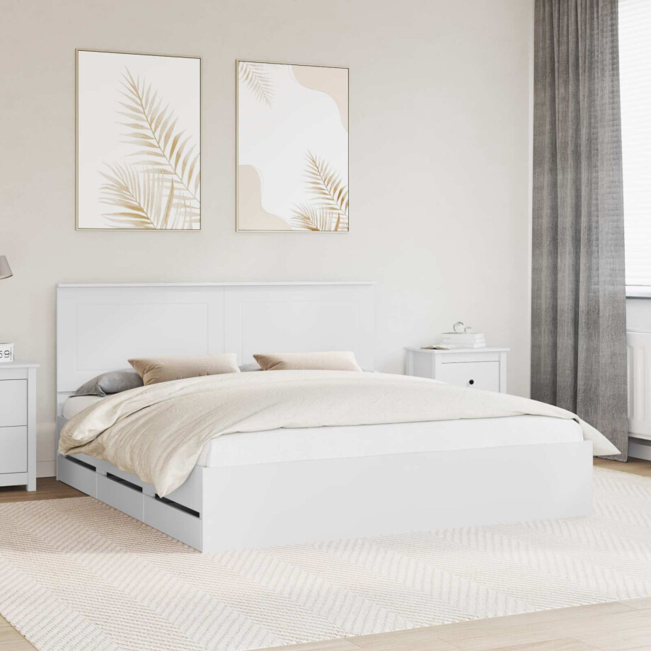 vidaXL Bedframe met lade met opslag Wit 180 x 200 cm Ingenieurshout vidaXL Bedframe met lade met opslag Wit 180 x 200 cm Ingenieurshout afbeelding 1