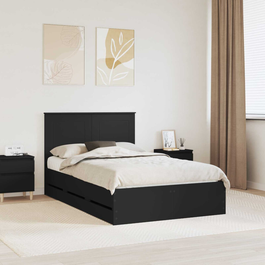vidaXL Bedframe met lade met opslag Zwart 120 x 190 cm Ingenieurshout vidaXL Bedframe met lade met opslag Zwart 120 x 190 cm Ingenieurshout afbeelding 1
