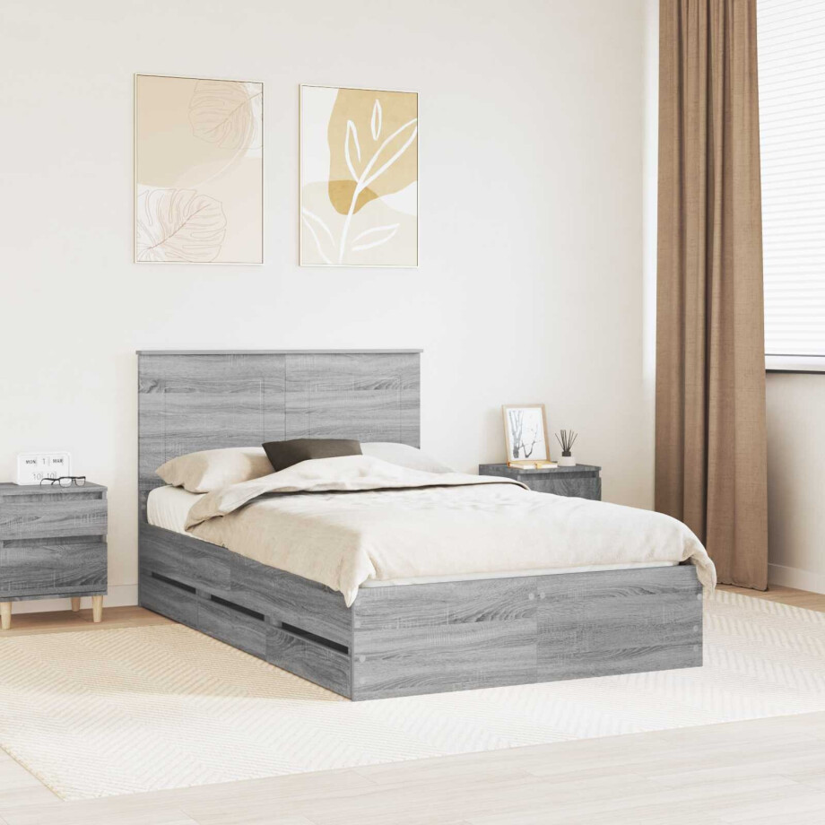 vidaXL Bedframe met lade Grijs Sonoma 120 x 190 cm Ingenieurshout vidaXL Bedframe met lade Grijs Sonoma 120 x 190 cm Ingenieurshout afbeelding 1