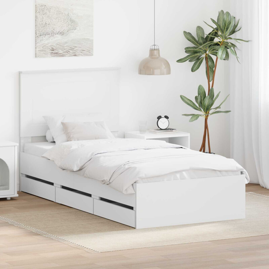 vidaXL Bedframe met lade met opslag Wit 100 x 200 cm Ingenieurshout vidaXL Bedframe met lade met opslag Wit 100 x 200 cm Ingenieurshout afbeelding 1