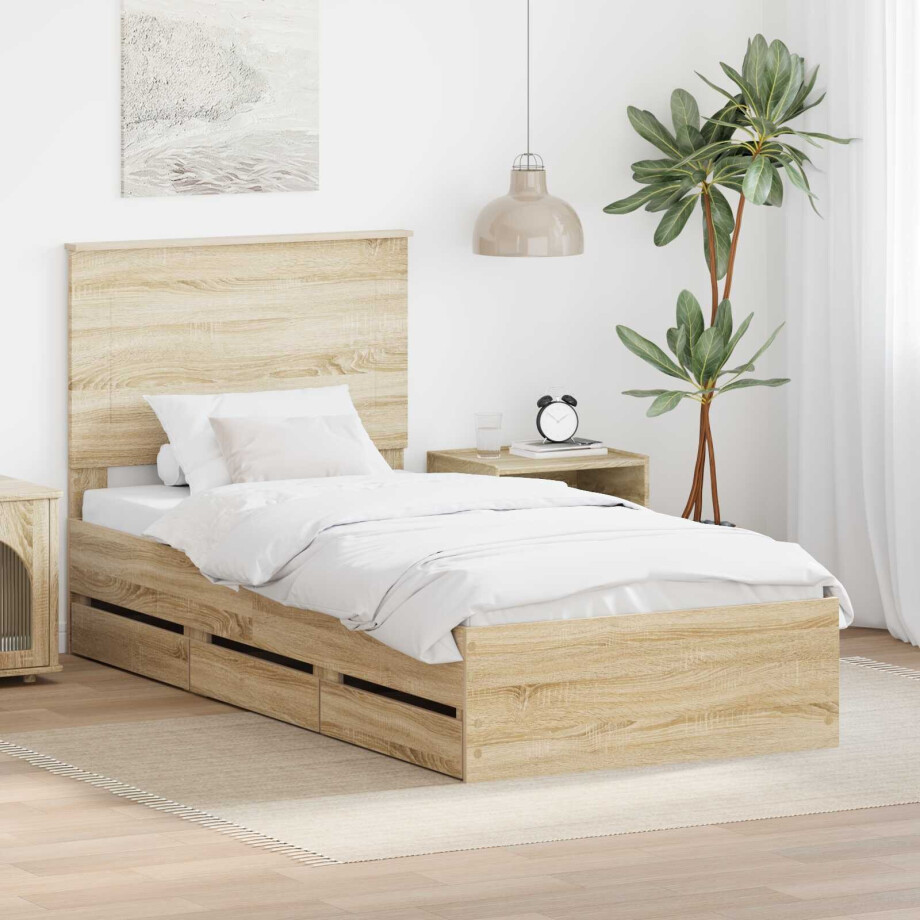 vidaXL Bedframe met lade Sonoma Eiken 90 x 190 cm Ingenieurshout afbeelding 1
