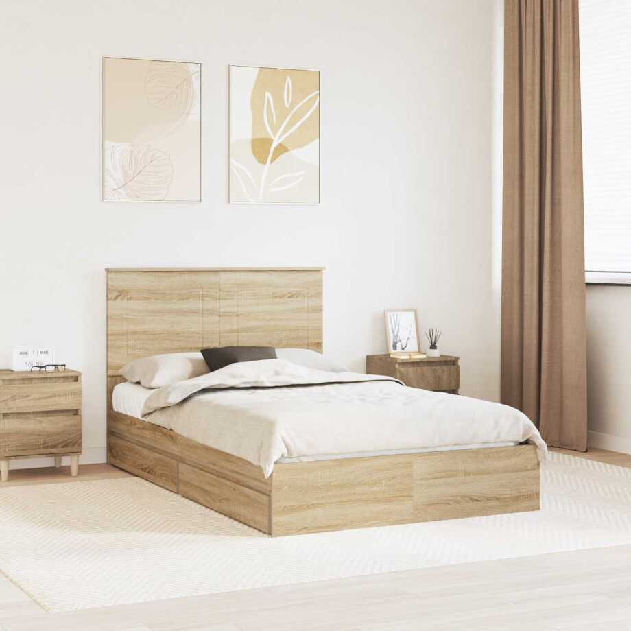 vidaXL Opslag bed met lade Sonoma Eiken 120 x 200 cm Bewerkt hout vidaXL Opslag bed met lade Sonoma Eiken 120 x 200 cm Bewerkt hout afbeelding 1